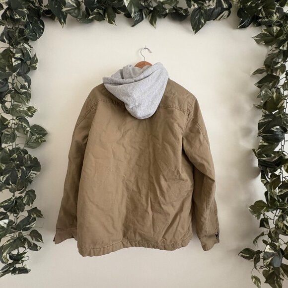 Billabong Barlow Twill Journey Canvas Hooded Jacket Khaki Tan Men’s Size M - Picture 2 of 9
